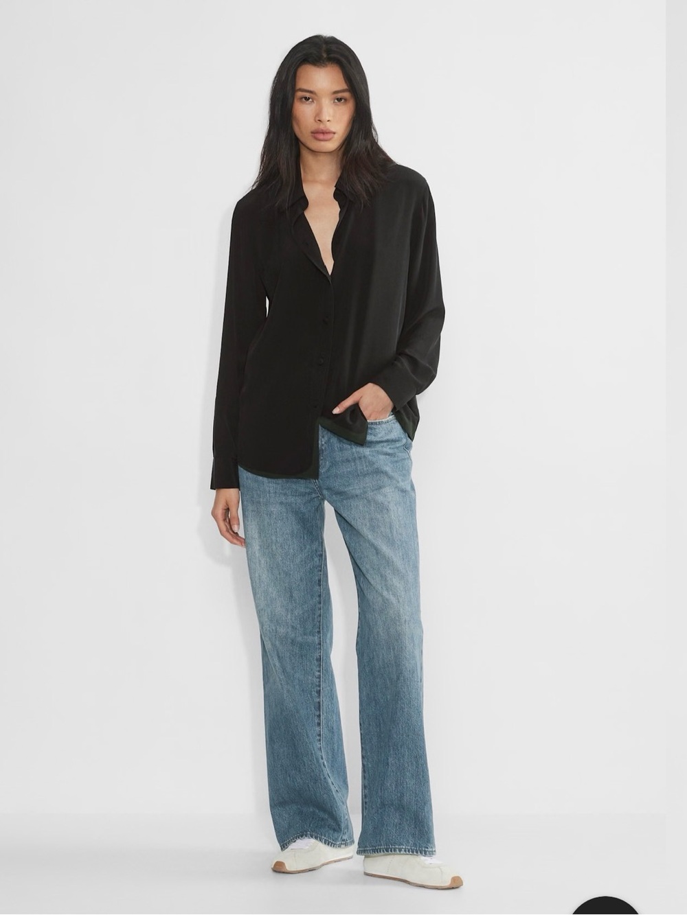 ARITZIA | WILFRED | 100% SILK ESME BLOUSE | SZ XS | BLACK LONG SLEEVED